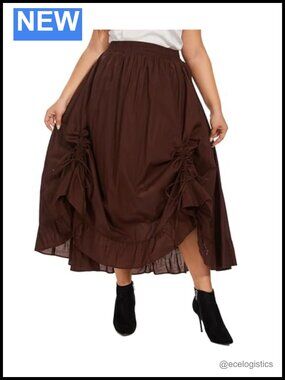 Plus Size Cotton Maxi Skirt Ruffled Victorian Ruched with Pockets
